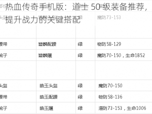 热血传奇手机版：道士 50 级装备推荐，提升战力的关键搭配