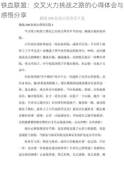 铁血联盟：交叉火力挑战之路的心得体会与感悟分享