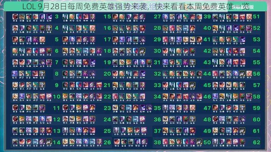 LOL 9月28日每周免费英雄强势来袭，快来看看本周免费英雄一览