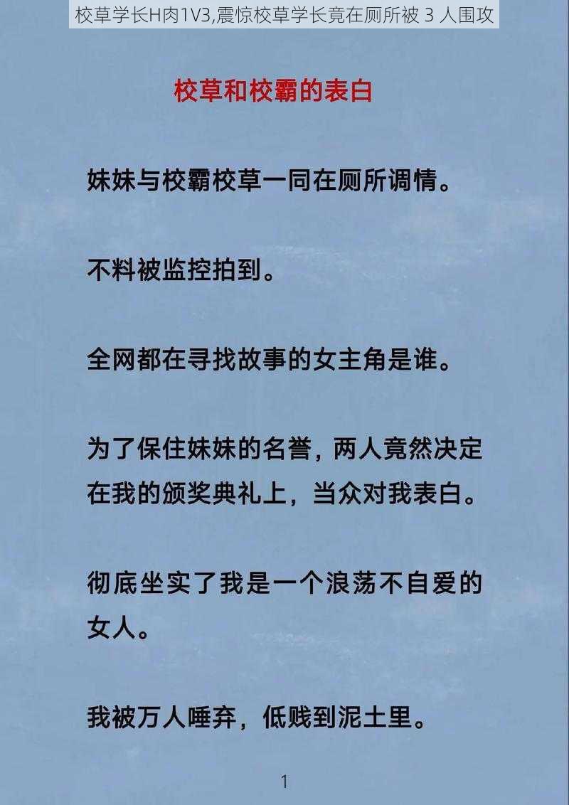 校草学长H肉1V3,震惊校草学长竟在厕所被 3 人围攻