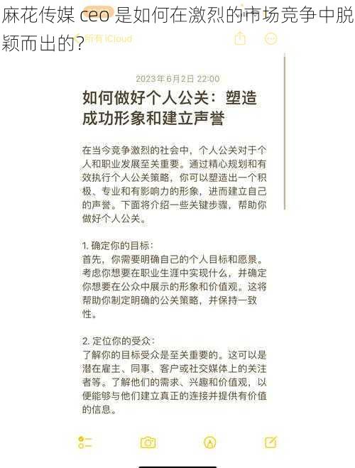 麻花传媒 ceo 是如何在激烈的市场竞争中脱颖而出的？