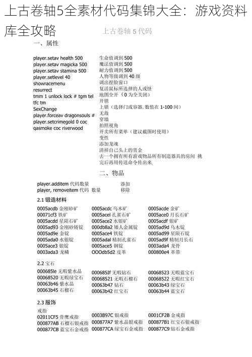 上古卷轴5全素材代码集锦大全：游戏资料库全攻略