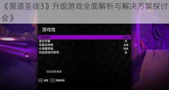 《黑道圣徒3》升级游戏全面解析与解决方案探讨会》