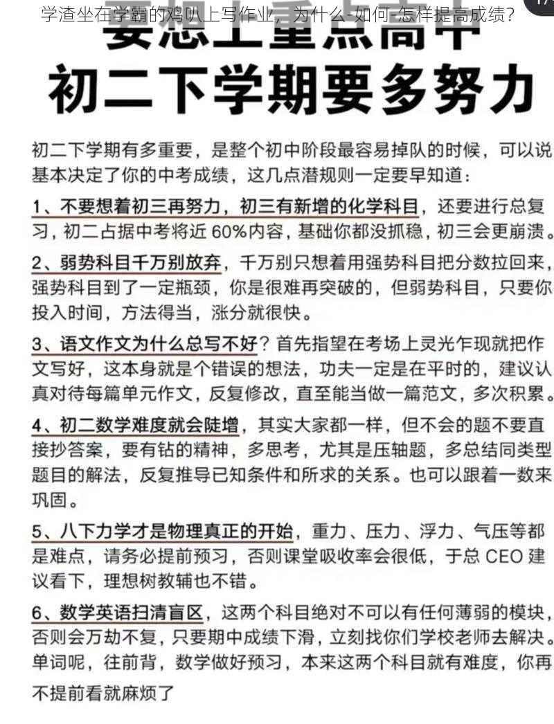 学渣坐在学霸的鸡叭上写作业，为什么-如何-怎样提高成绩？