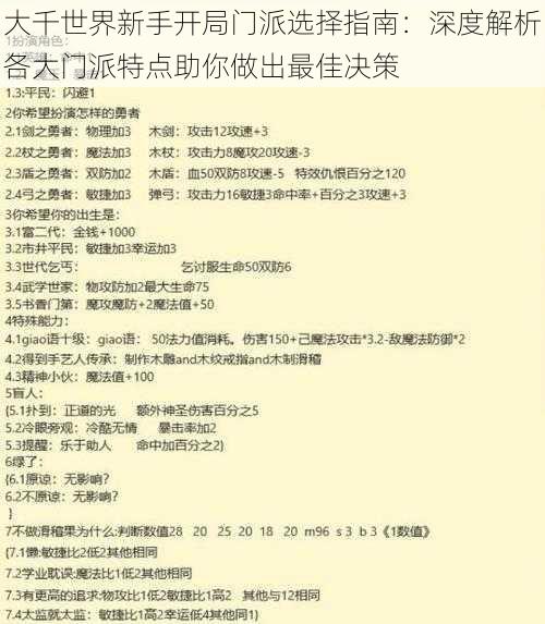 大千世界新手开局门派选择指南：深度解析各大门派特点助你做出最佳决策