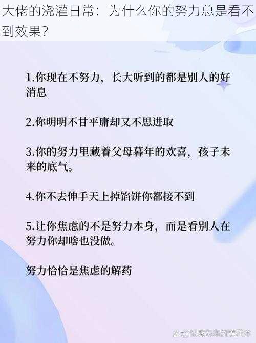 大佬的浇灌日常：为什么你的努力总是看不到效果？