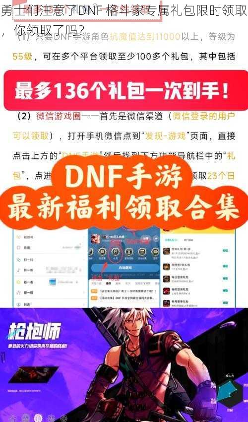 勇士们注意了DNF 格斗家专属礼包限时领取，你领取了吗？