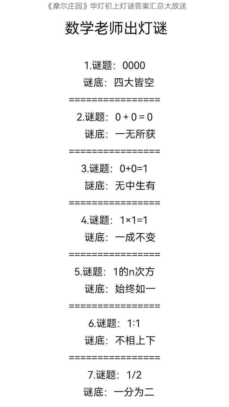 《摩尔庄园》华灯初上灯谜答案汇总大放送