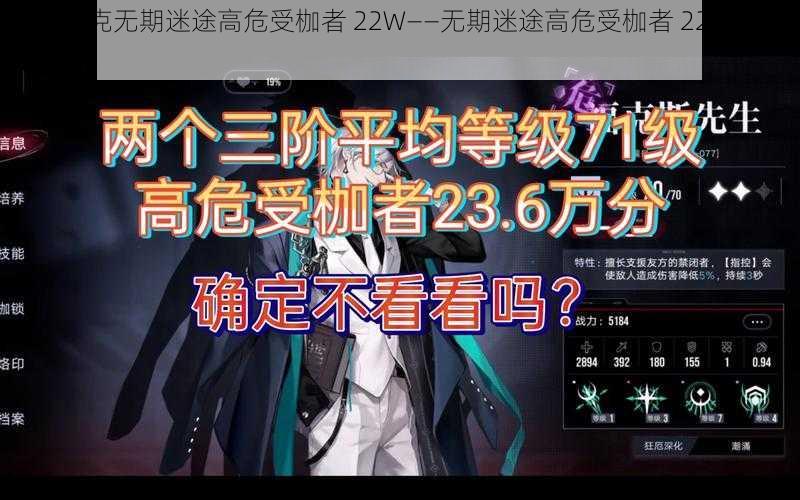 如何攻克无期迷途高危受枷者 22W——无期迷途高危受枷者 22W 打法攻略